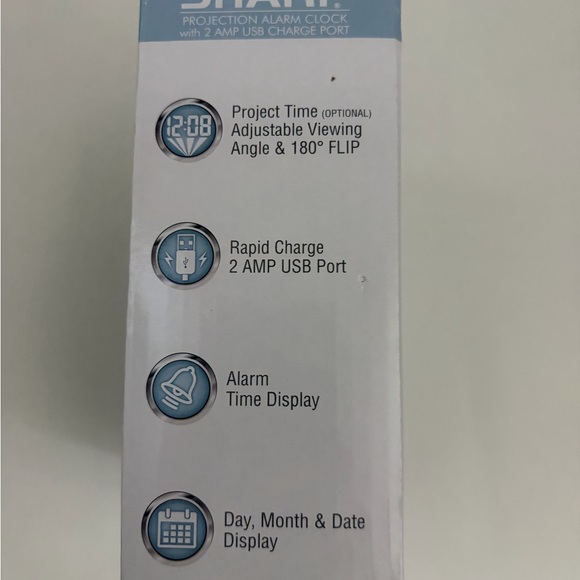 Sharp Black and Silver USB Projection Alarm Clock - Picture 3 of 3